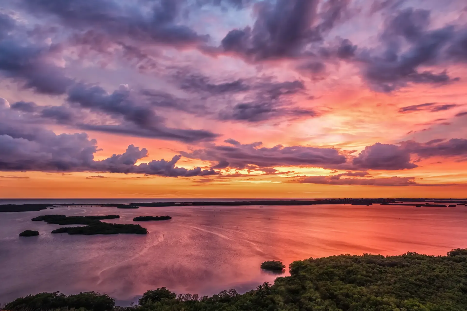 Vibrant sunset over tranquil waters