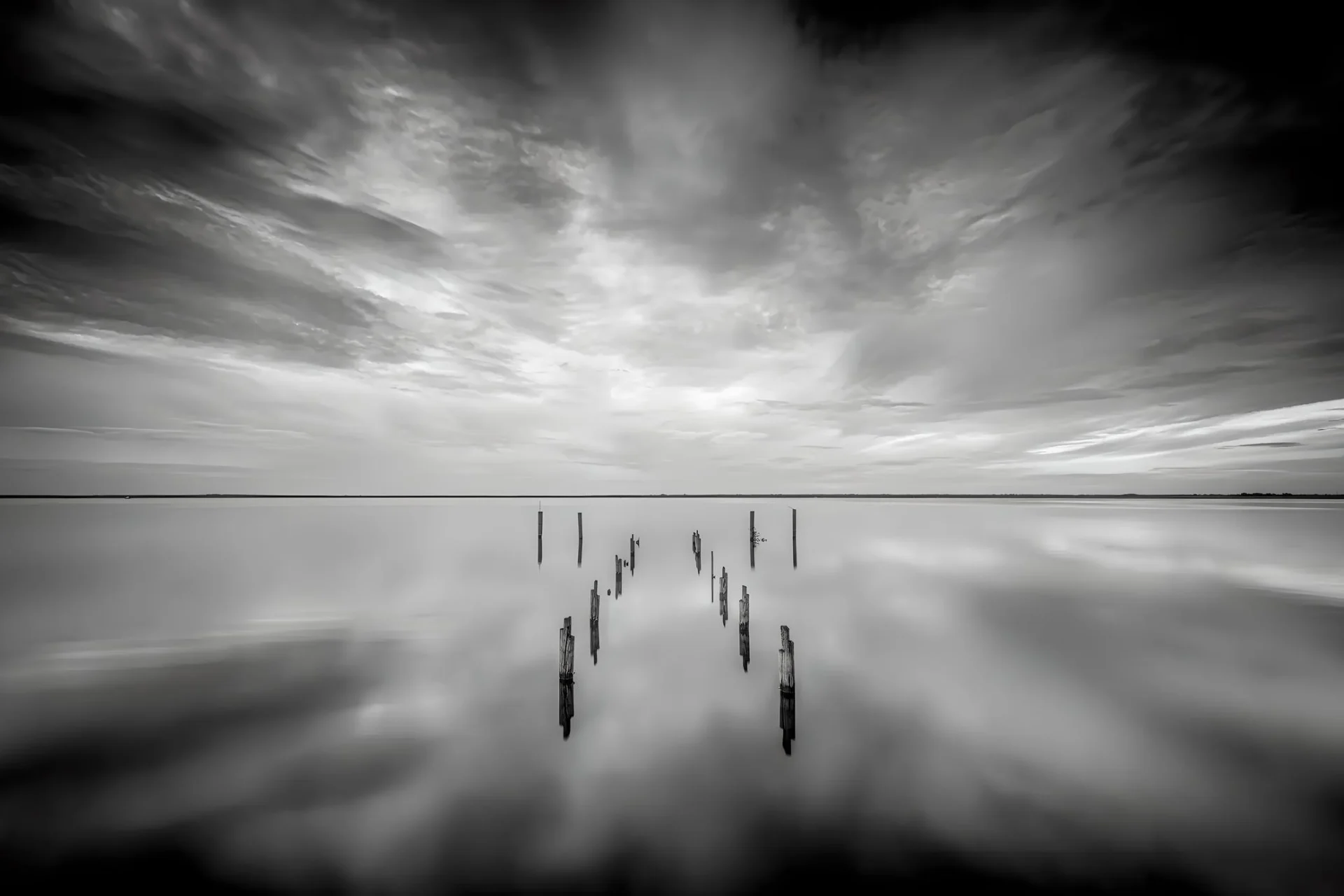 Serene black and white water landscape