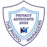 Shield-shaped badge for Privacy Advocate 2024 by ThePhotoManagers.