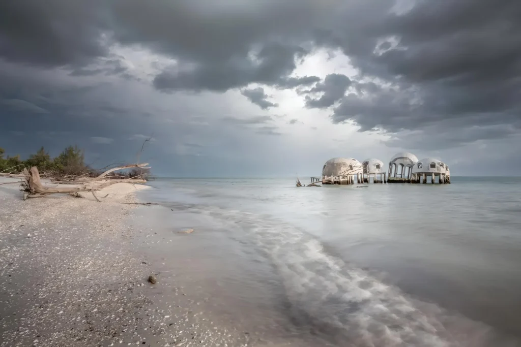 Abandoned dome homes by the shore
