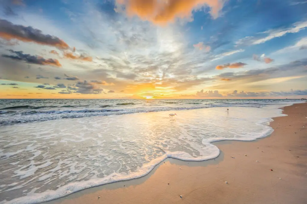 Colorful sunset over serene beach