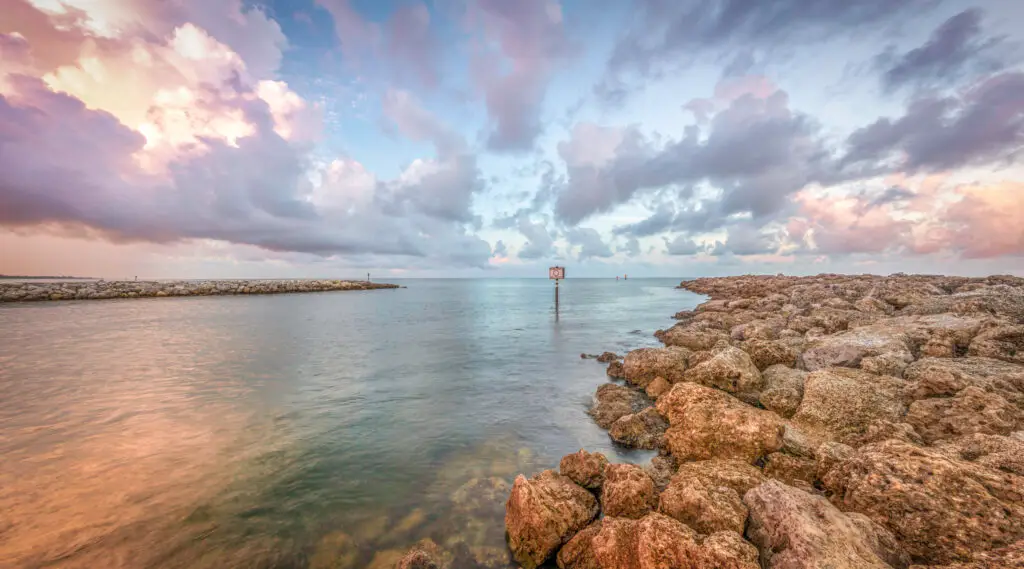 Serene coastal view at sunset