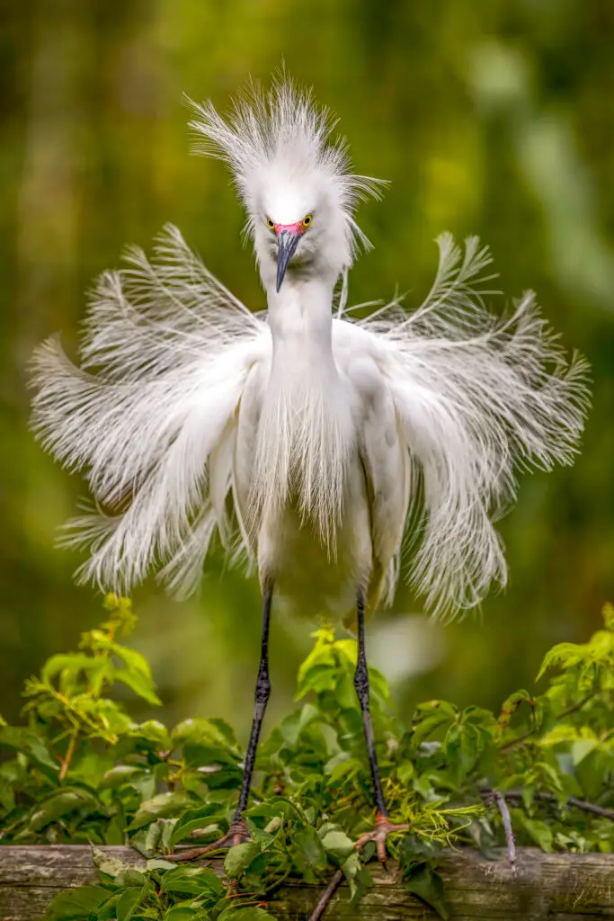 Elegant snowy egret displaying plumage.
